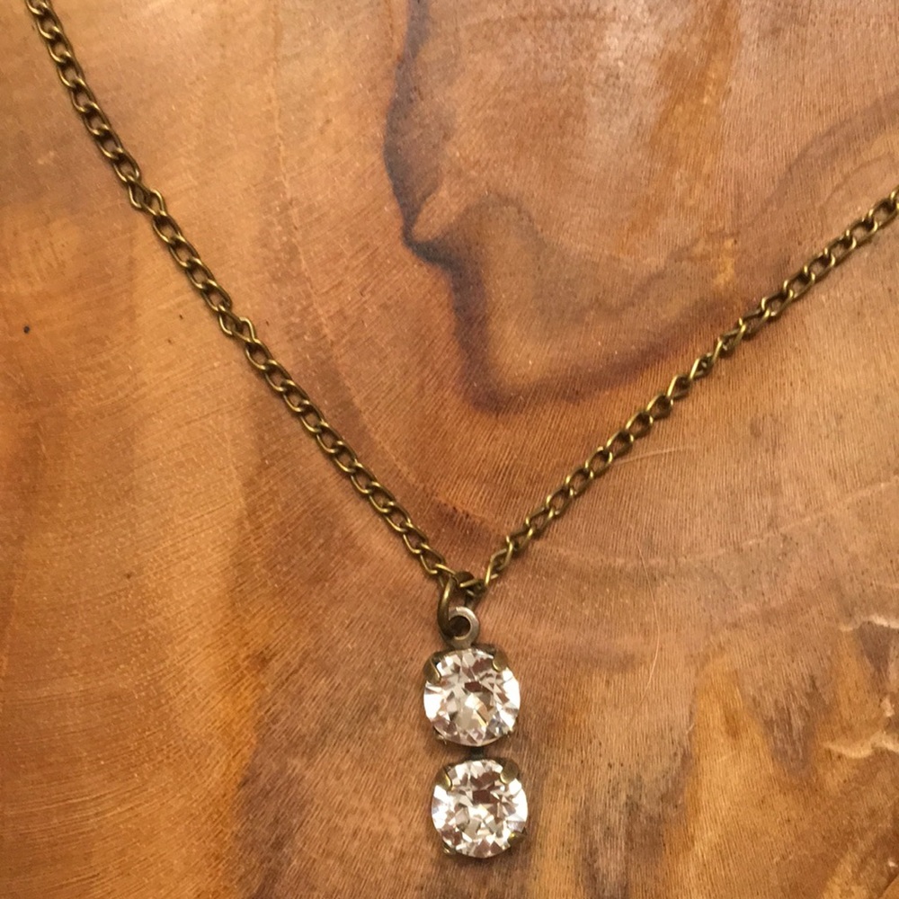 Antique Brass Crystal Drop Necklace - Picture 4 of 7